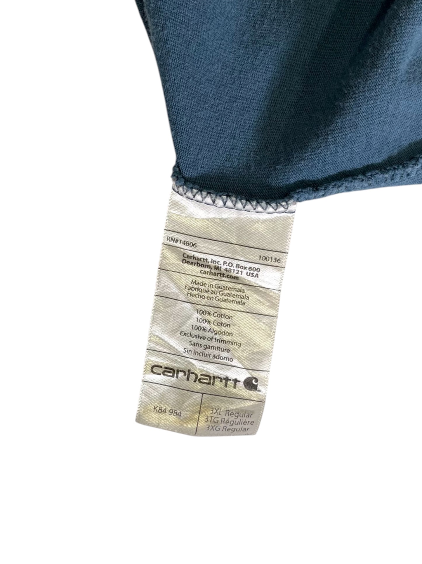 【carhartt】(3XL)青系のヘンリーネックTシャツ