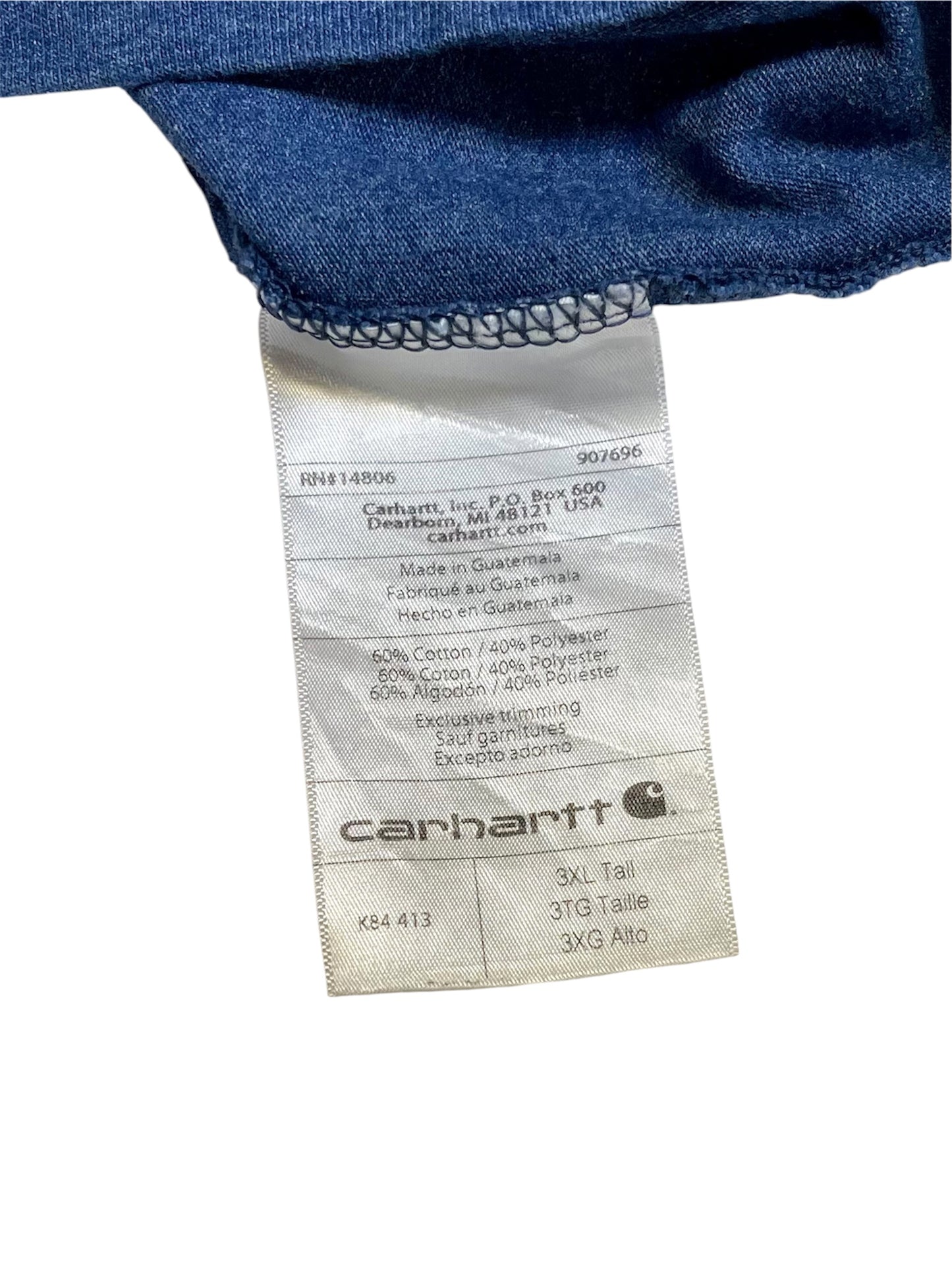 【carhartt】(3XL)ヘザーブルーのヘンリーネックTシャツ