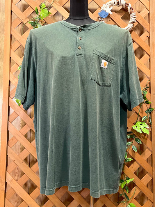 【carhartt】（2XL）グリーン系のヘンリーネックTシャツ