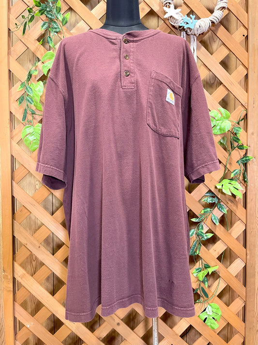 【carhartt】バーガンディのヘンリーネックTシャツ