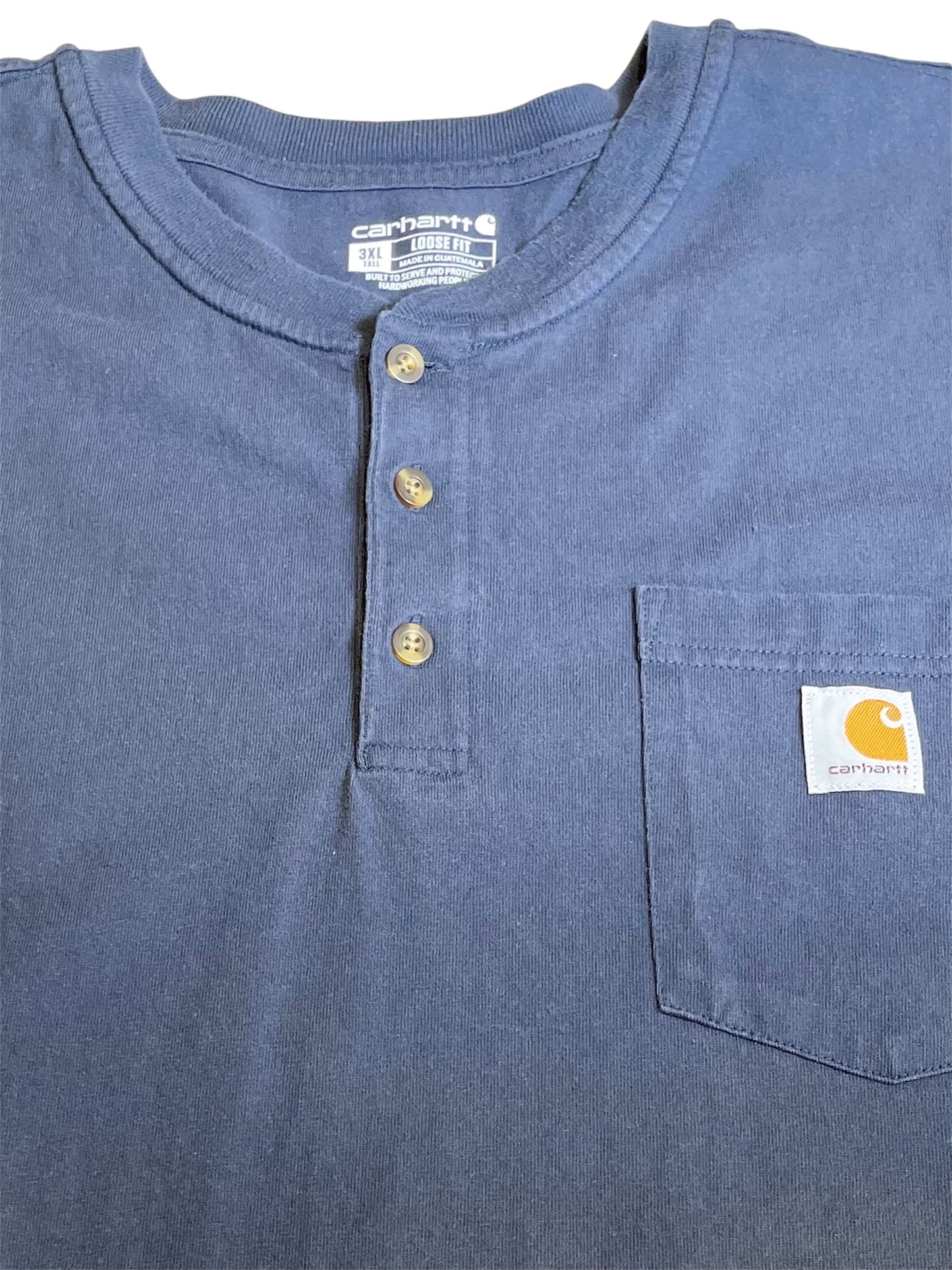 【carhartt】（3XL）ネイビーブルーのヘンリーネックTシャツ