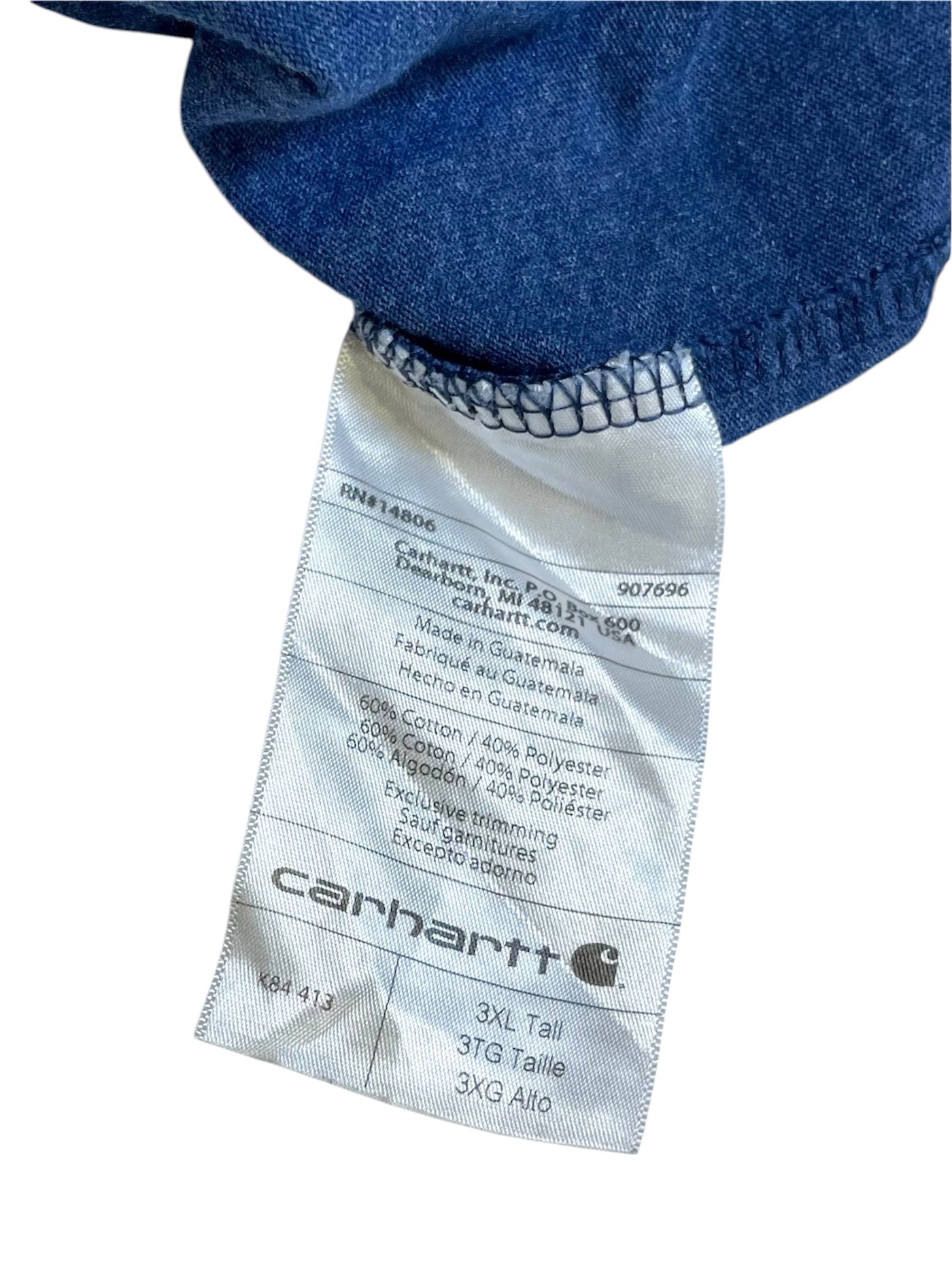 【carhartt】（3XL）ヘザーブルーのヘンリーネックTシャツ