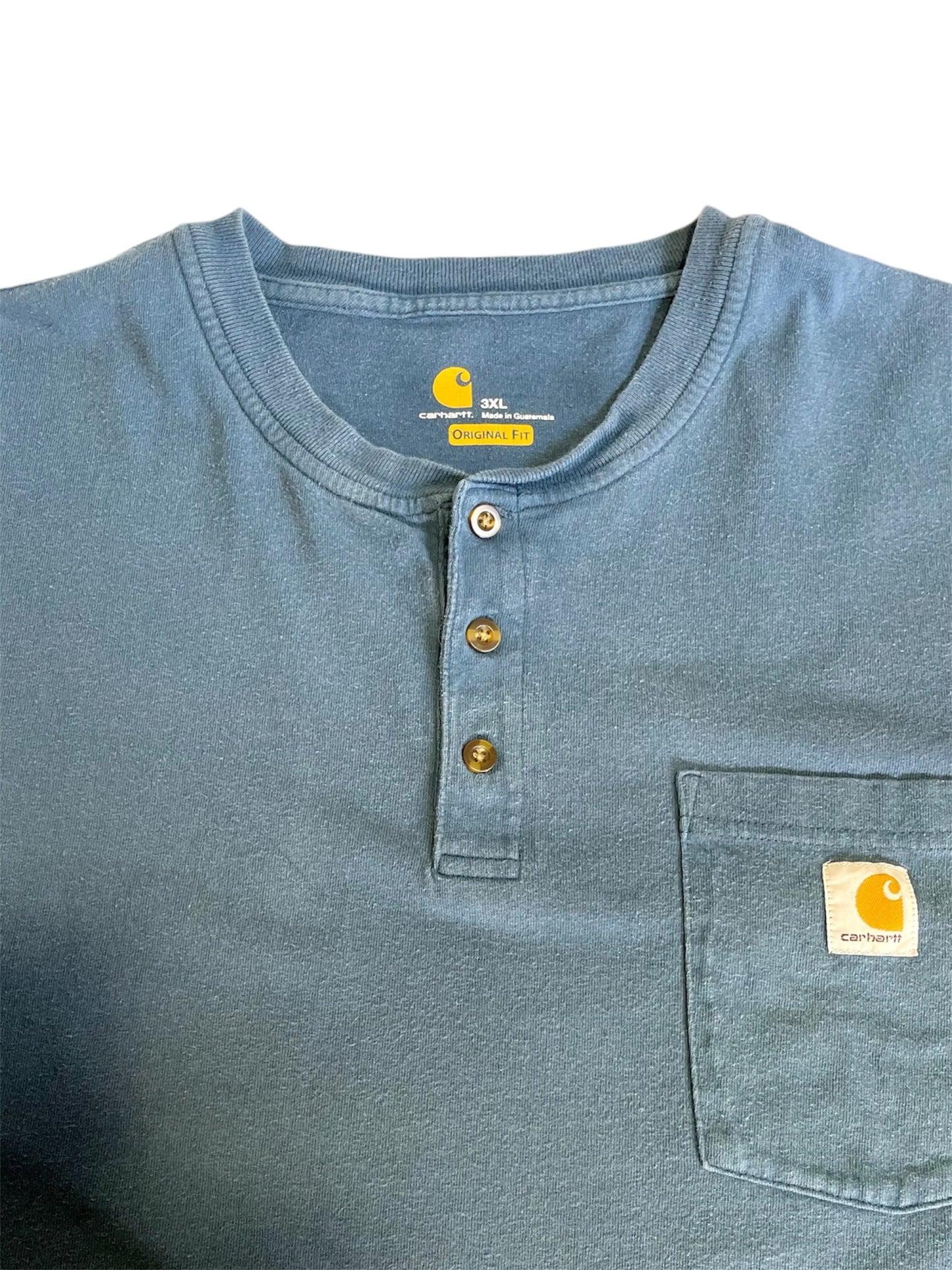 【carhartt】（3XL）青系のヘンリーネックTシャツ