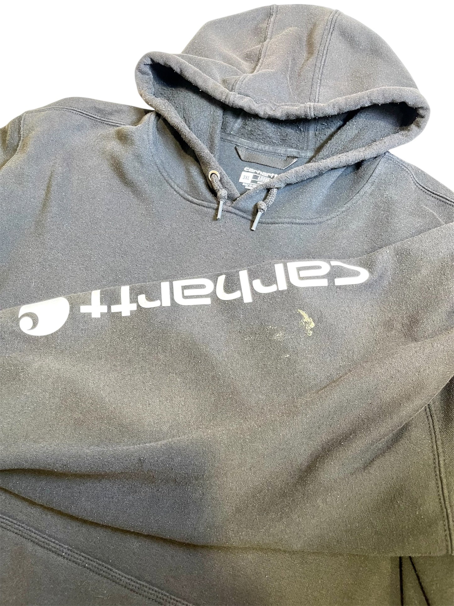 【carhartt】（3XL）黒のロゴスリーブ・プルオーバーパーカー