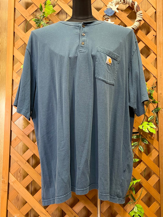 【carhartt】（3XL）青系のヘンリーネックTシャツ