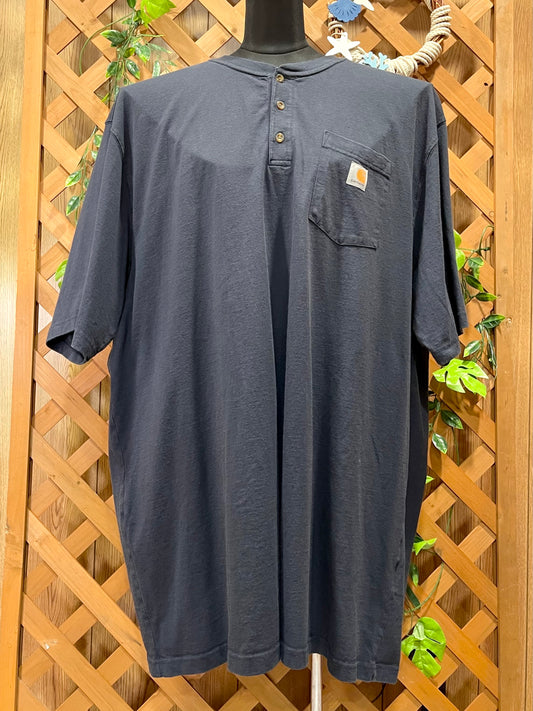 【carhartt】（3XL）ネイビーブルーのヘンリーネックTシャツ