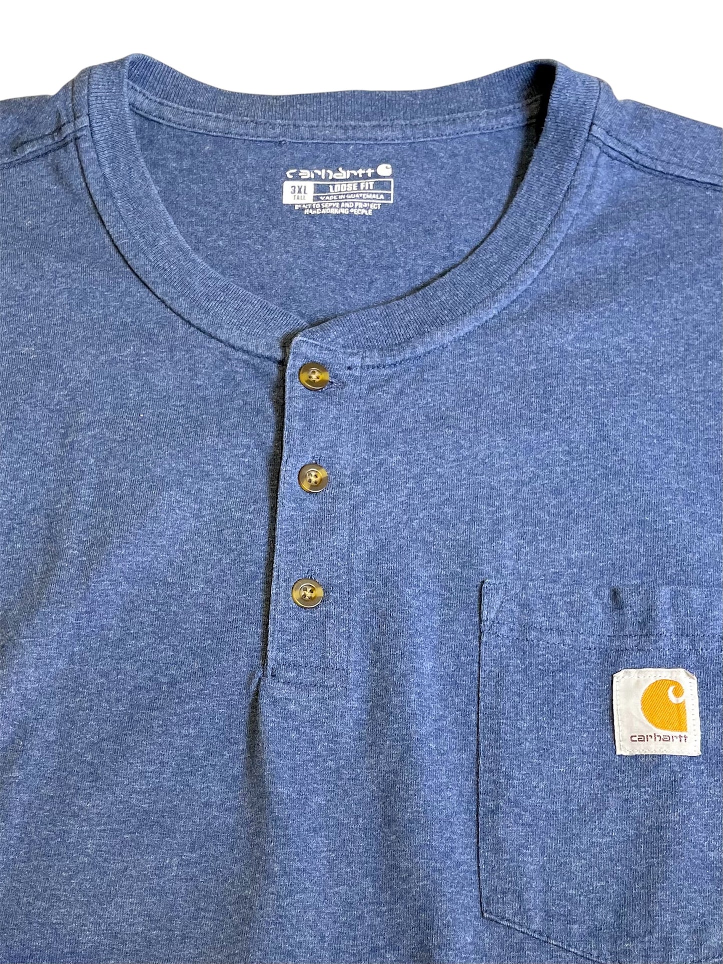 【carhartt】（3XL）ヘザーブルーのヘンリーネックTシャツ