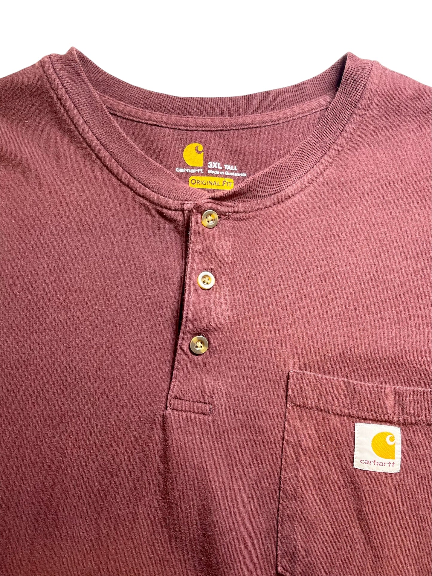 【carhartt】（3XL）バーガンディのヘンリーネックTシャツ