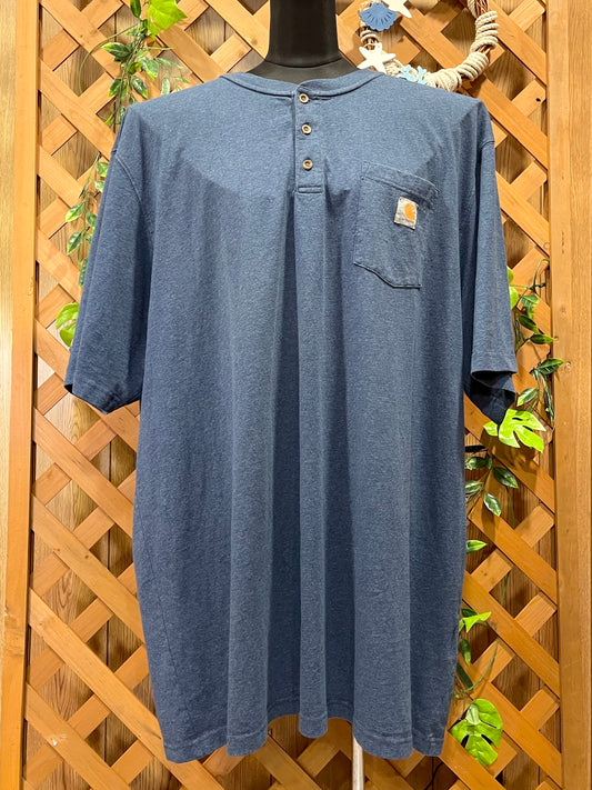 【carhartt】（3XL）ヘザーブルーのヘンリーネックTシャツ