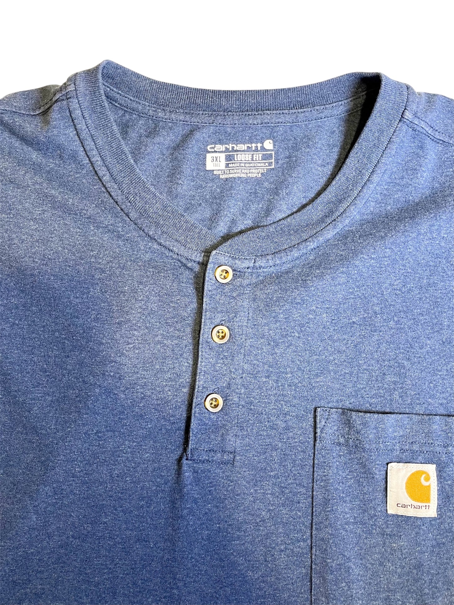 【carhartt】（3XL）ヘザーブルーのヘンリーネックTシャツ
