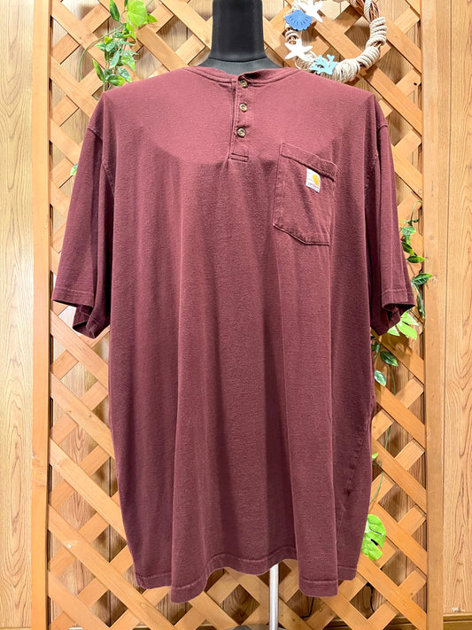 【carhartt】（3XL）バーガンディのヘンリーネックTシャツ