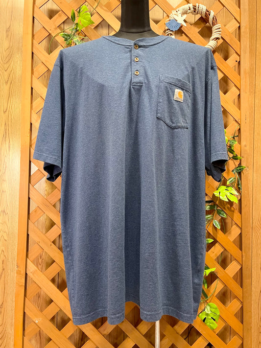 【carhartt】（3XL）ヘザーブルーのヘンリーネックTシャツ