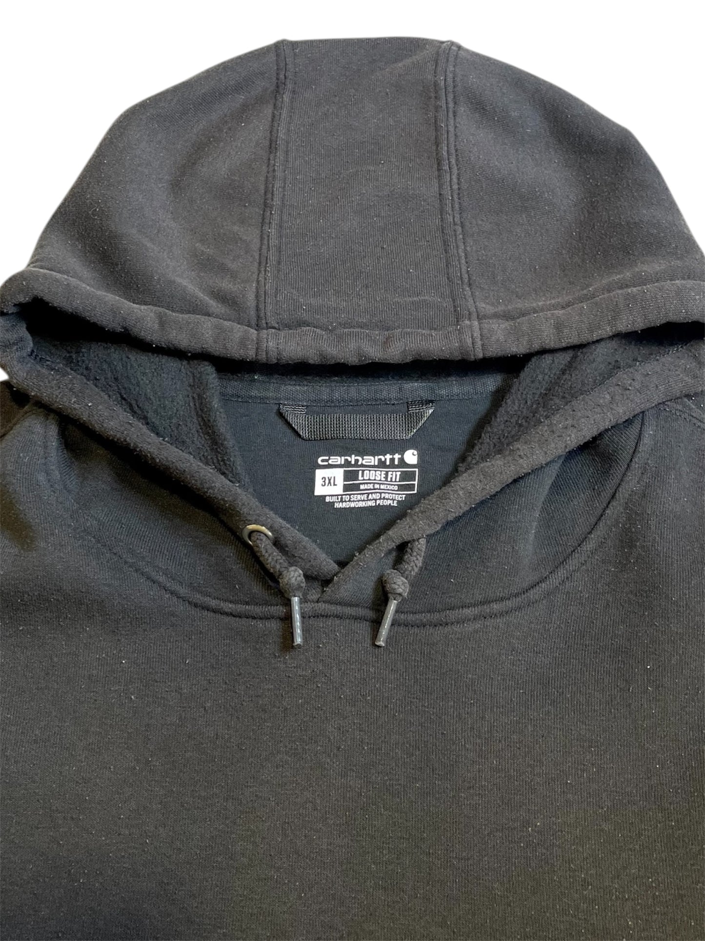 【carhartt】（3XL）黒のロゴスリーブ・プルオーバーパーカー