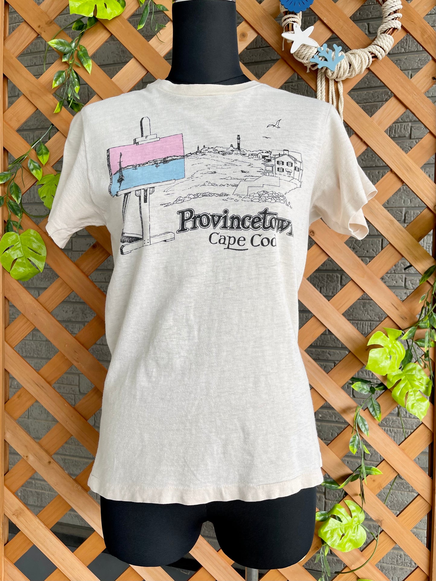 【70s Hanes】（三角タグ）プロビンスタウンの街並みTシャツ