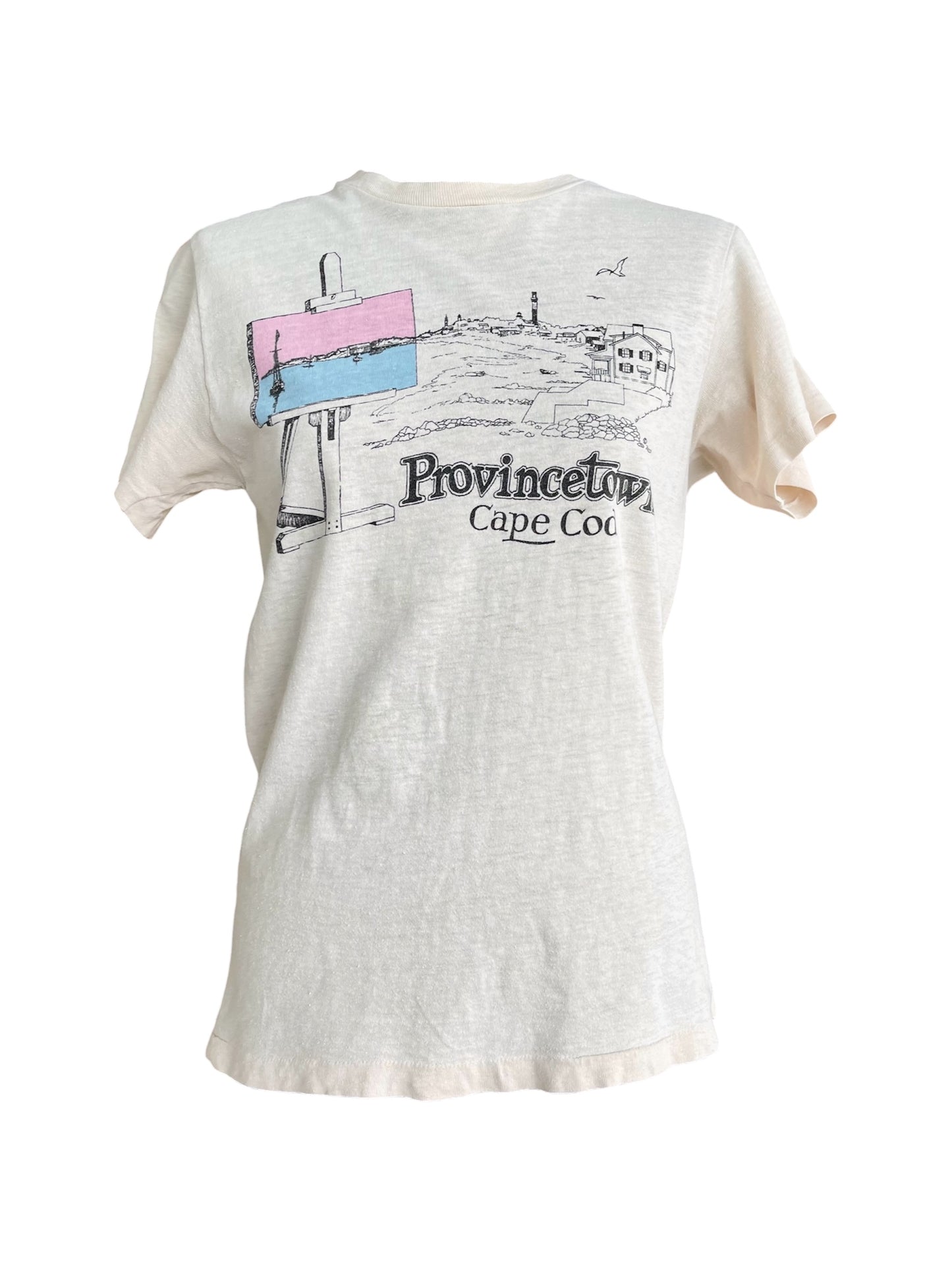 【70s Hanes】（三角タグ）プロビンスタウンの街並みTシャツ